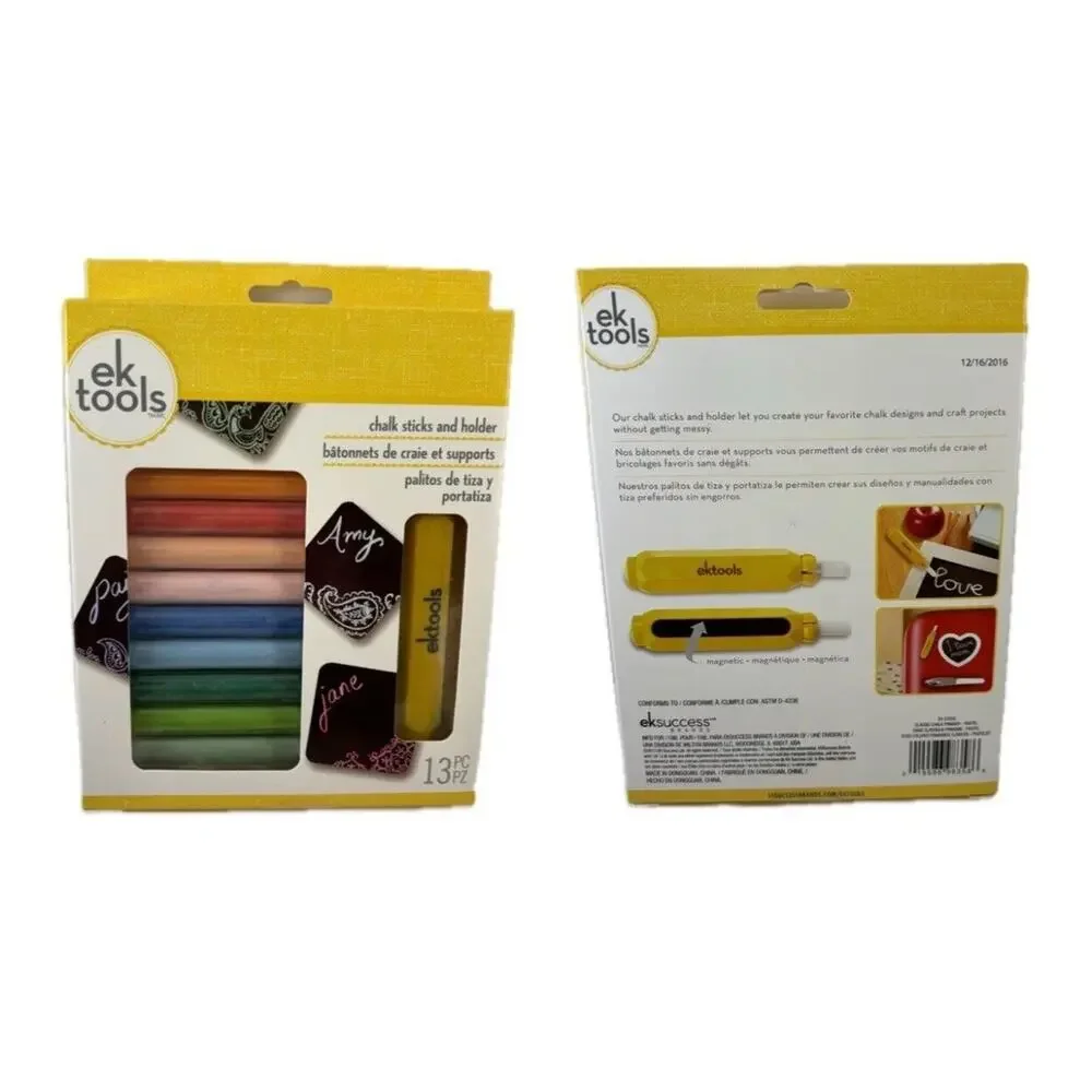 EK Tools Jumbo Chalk Set with Magnetic Chalk Holder 12 Colorful Sticks